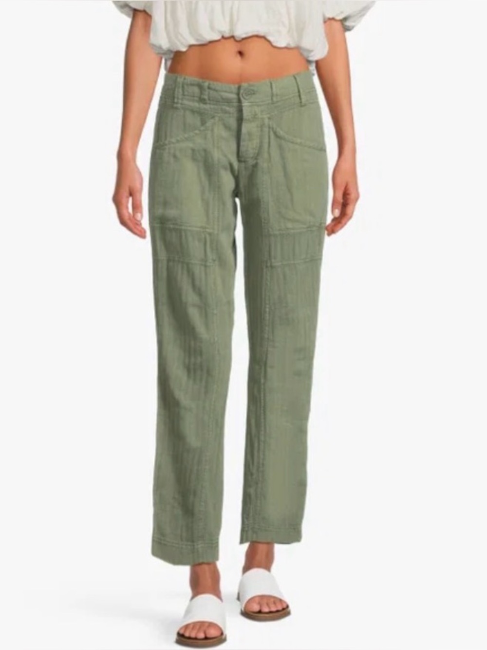 Free People Small Green Big Hit Slouch Pant ~ Linen Ankle Pants Lagenlook